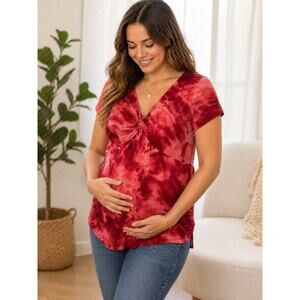 Motherhood Maternity Red Tie-Dye Top | Size L